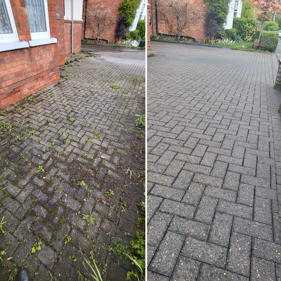 Power washing a patio